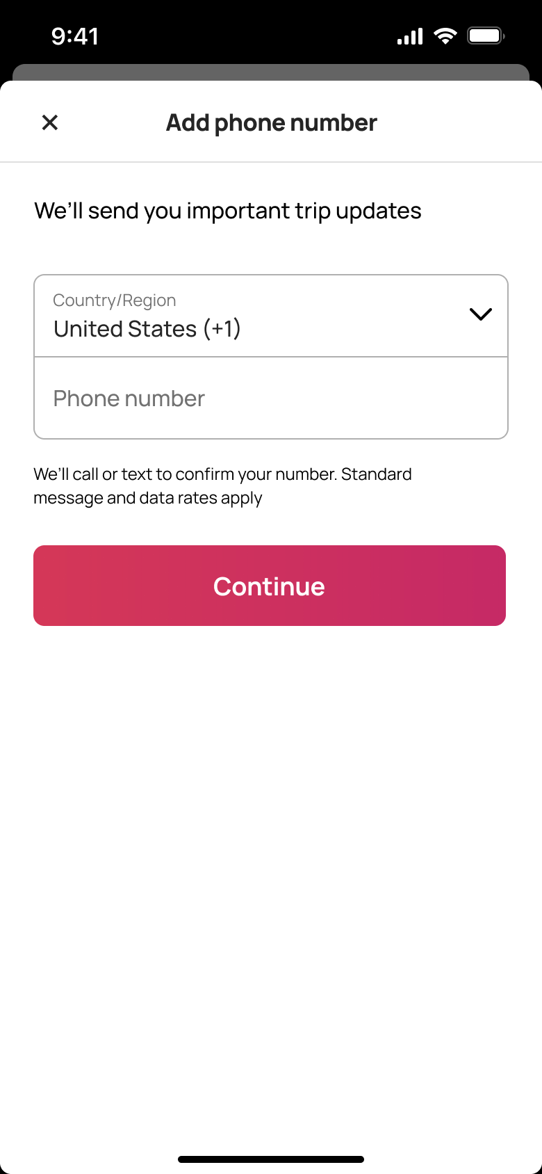 Add phone number with a different country.