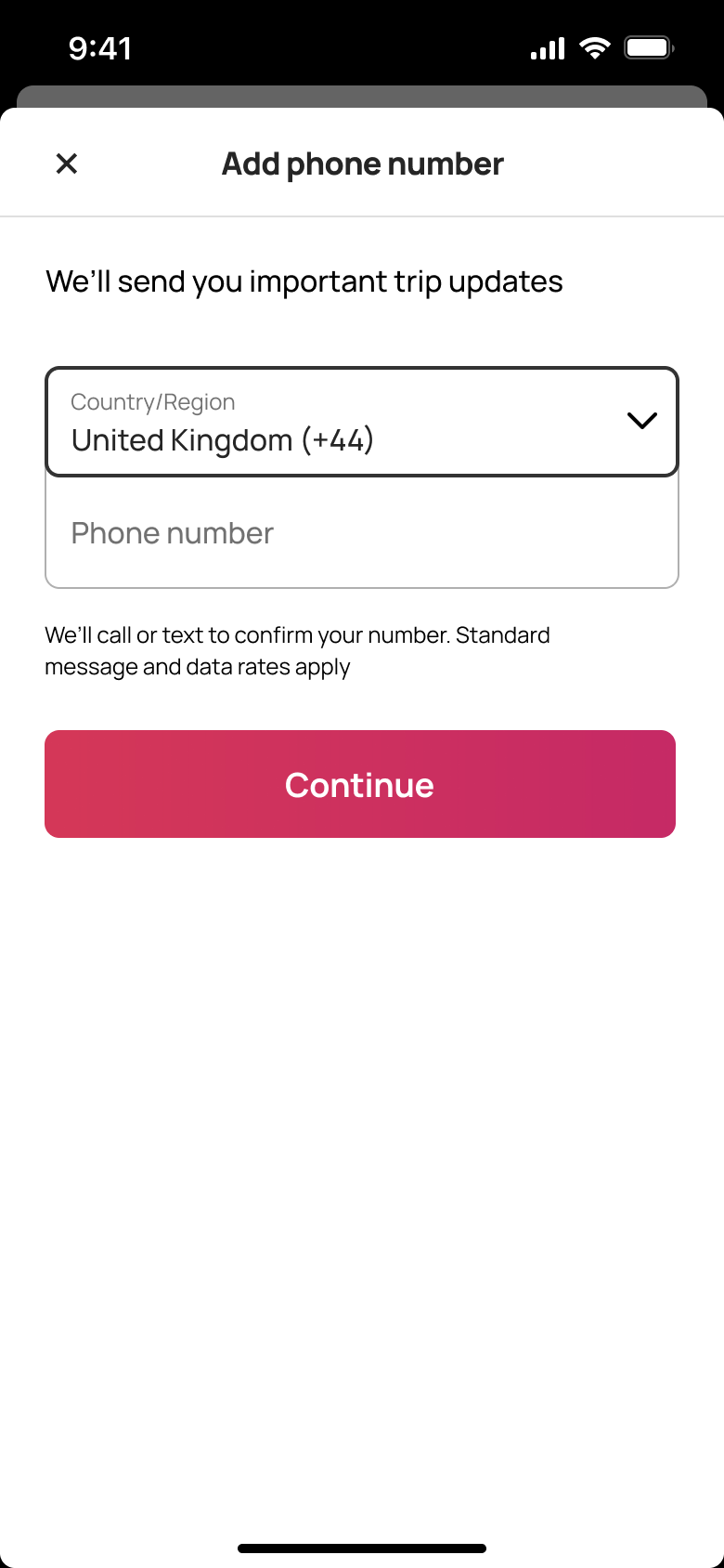 Add phone number with country selected.