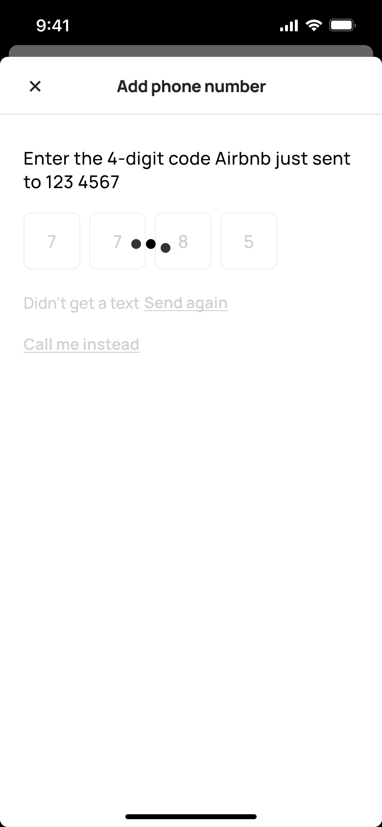 Add phone number: four-digit code verifying.