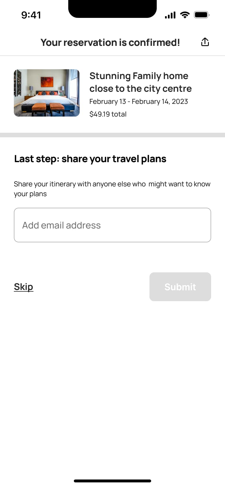Your reservation is confirmed: share your travel plans.