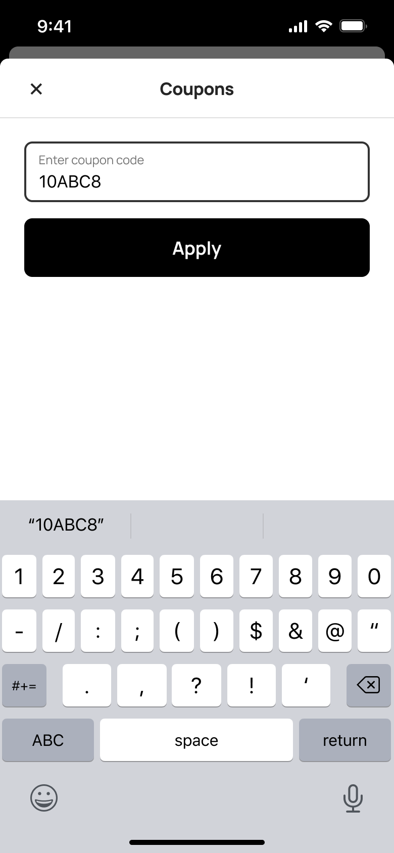 Coupon code typed with apply.