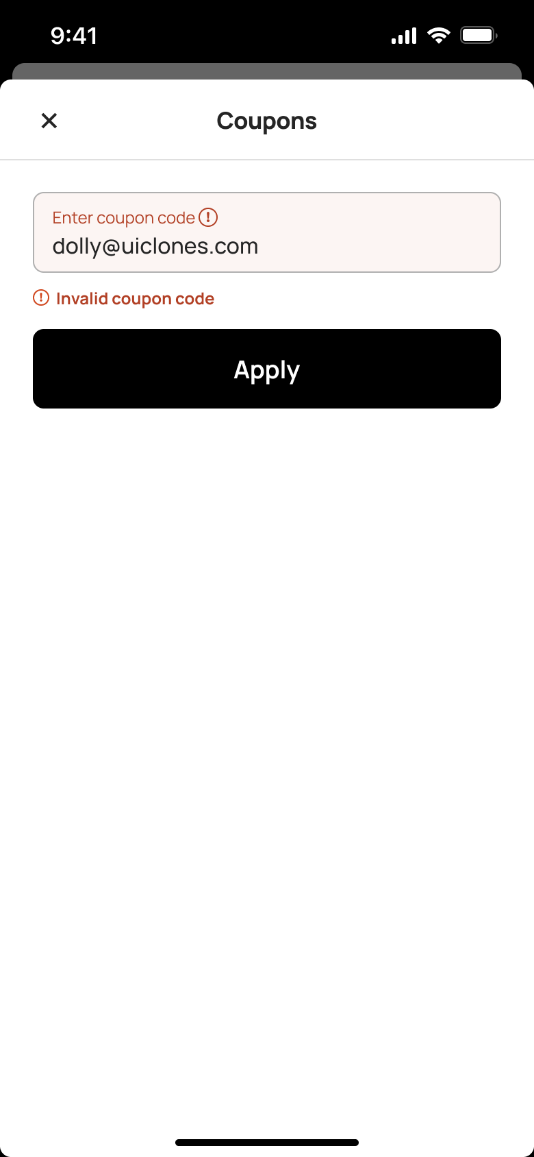 Coupons: invalid coupon code error.