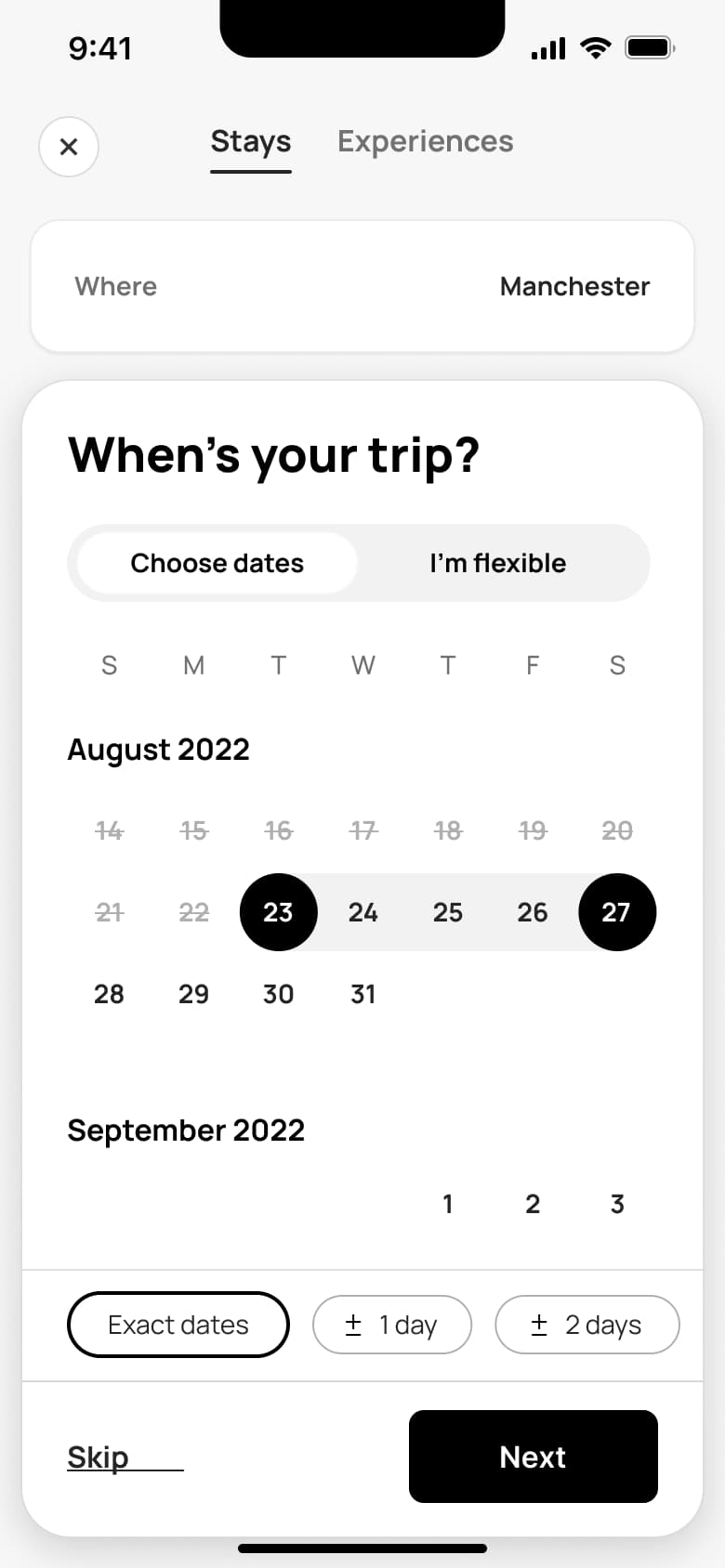 When's your trip: date range selected on calendar.