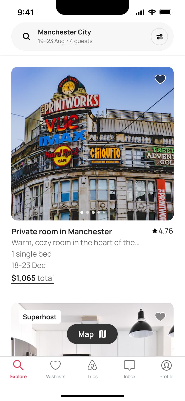 Search results for a city with listings.
