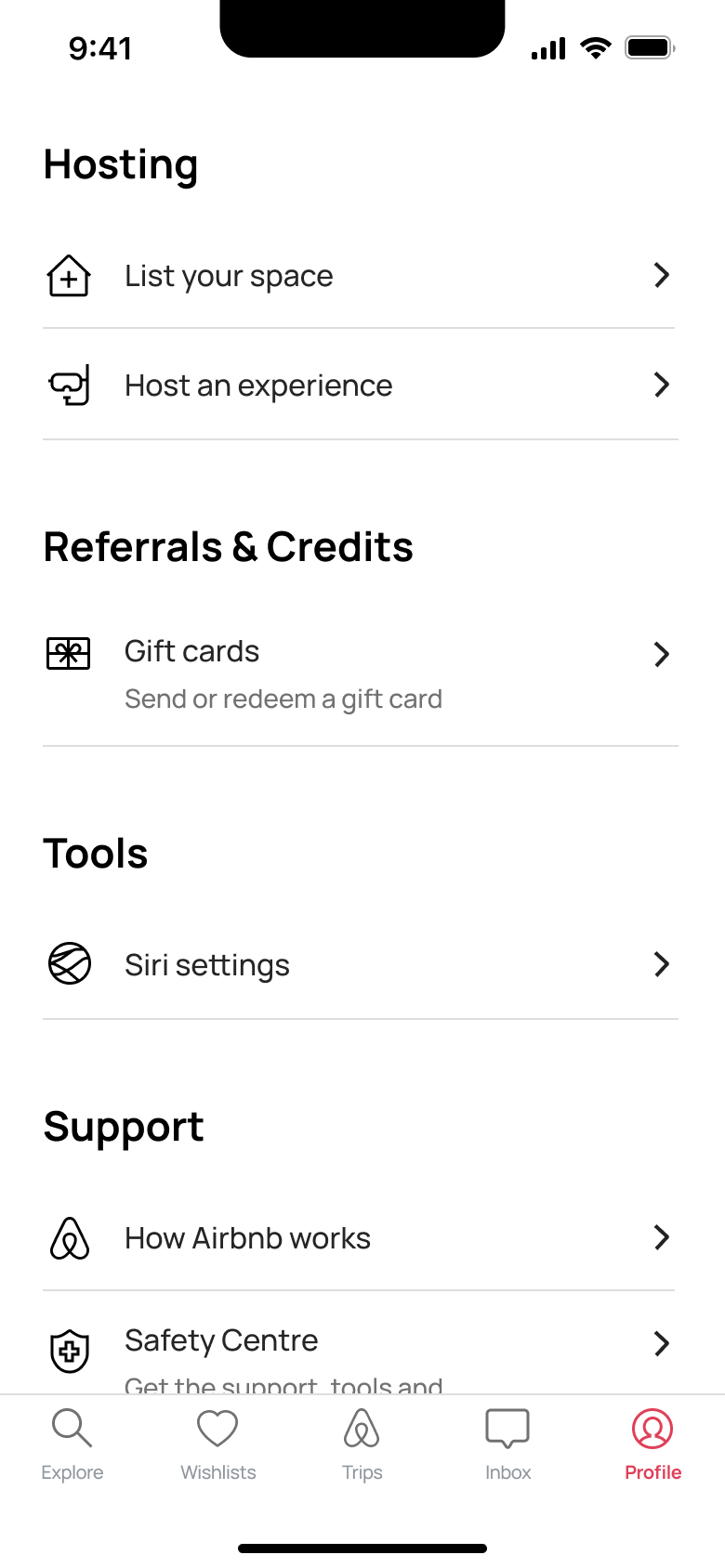 Profile menu: hosting, referrals, tools and support.