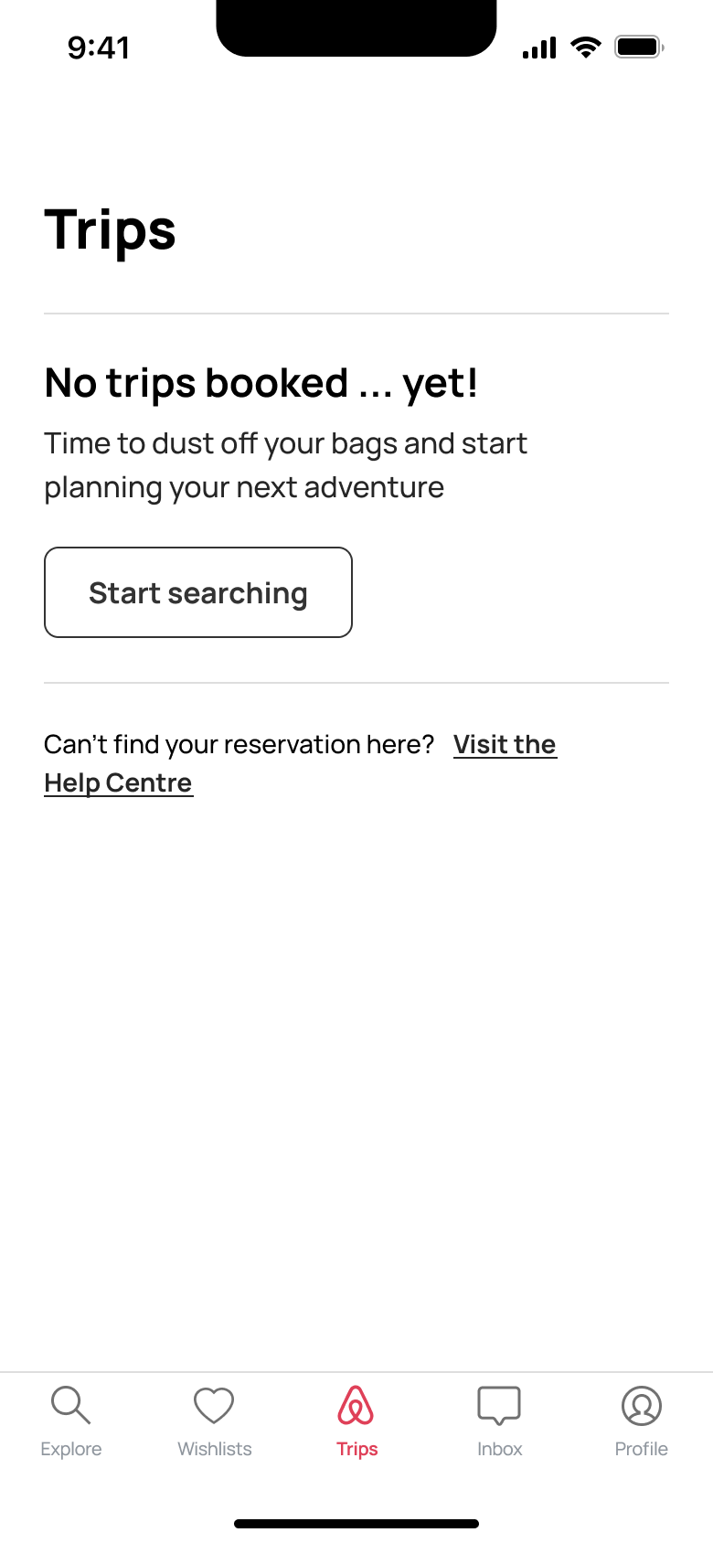 Trips: no trips booked yet with start searching.