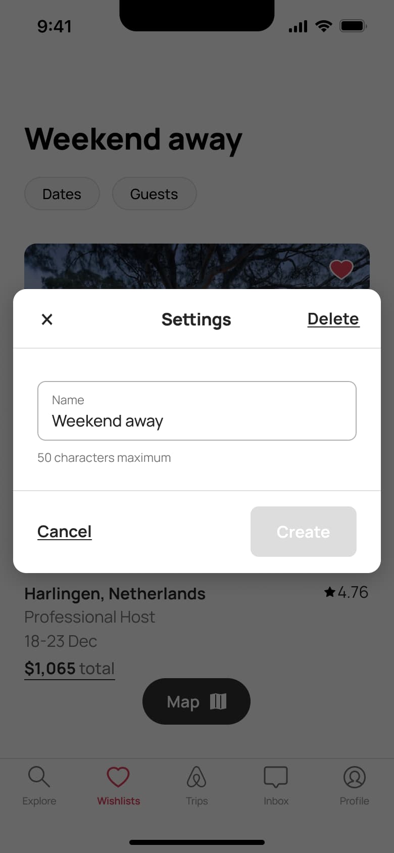 Wishlist settings dialog: rename or delete.