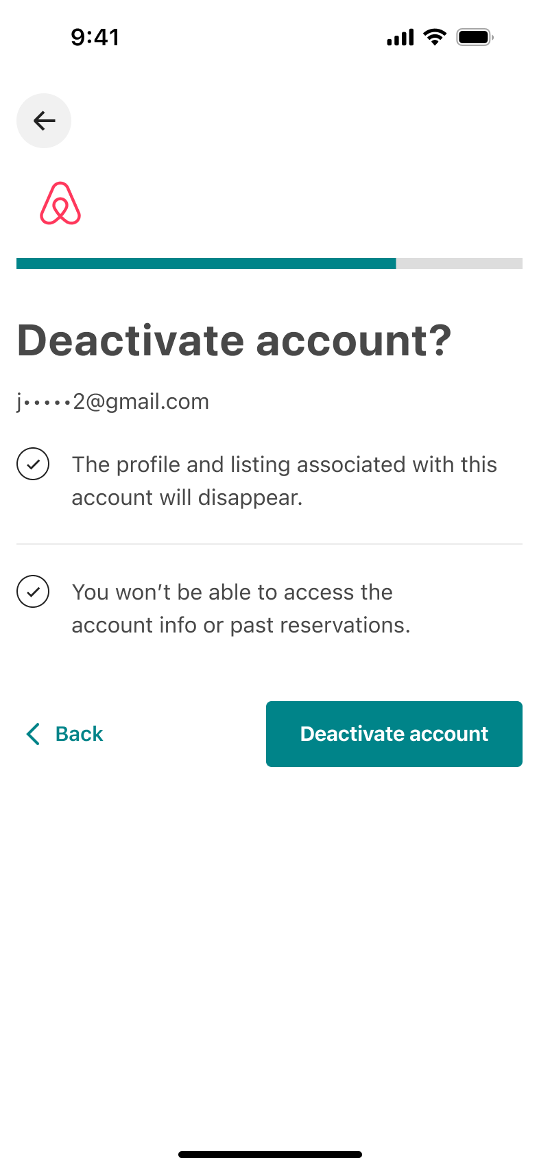 Final deactivate account confirmation listing what will disappear.