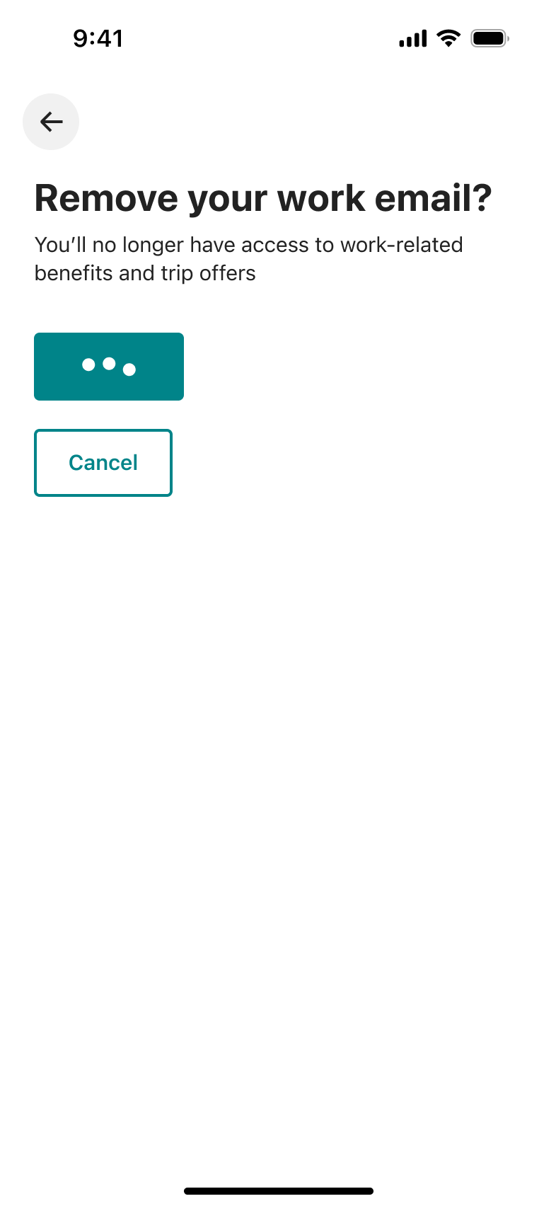 Removing work email with loading button.