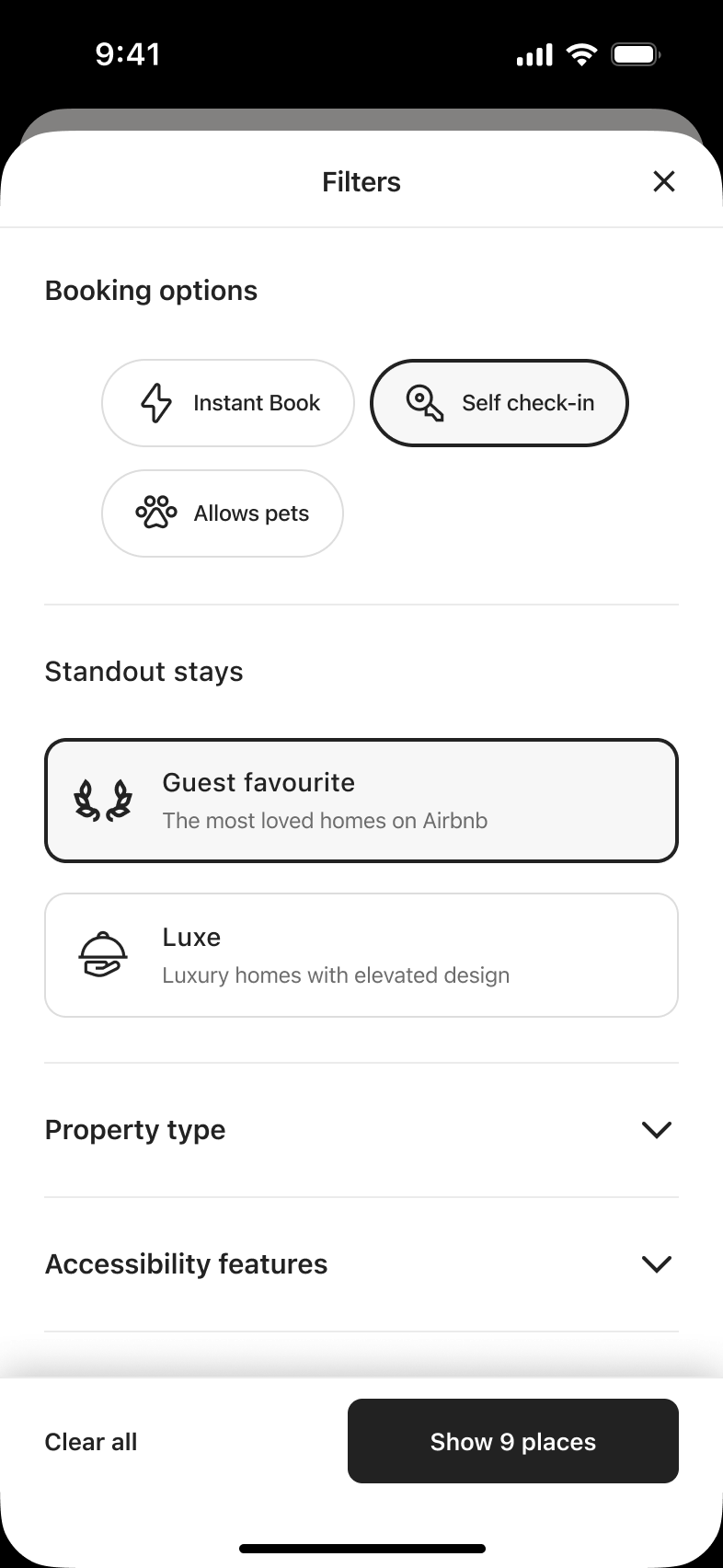Standout stays guest favourite option selected in filters.
