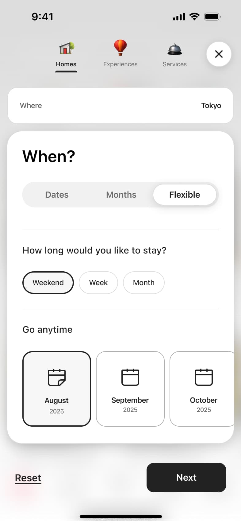 Flexible dates with weekend stay and August selected.