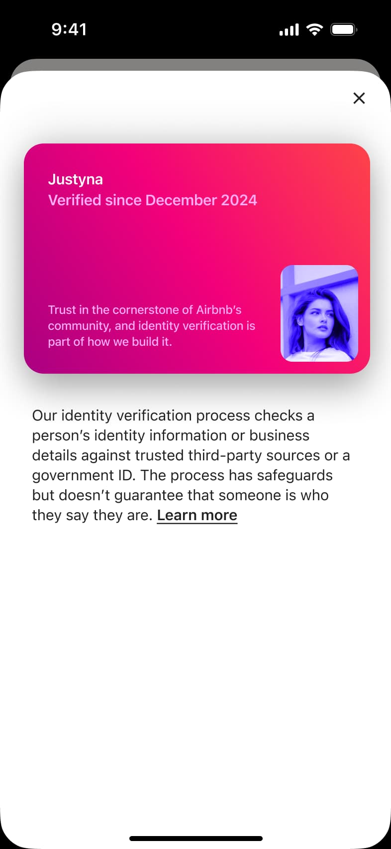 Verified identity explainer card describing the identity verification process.