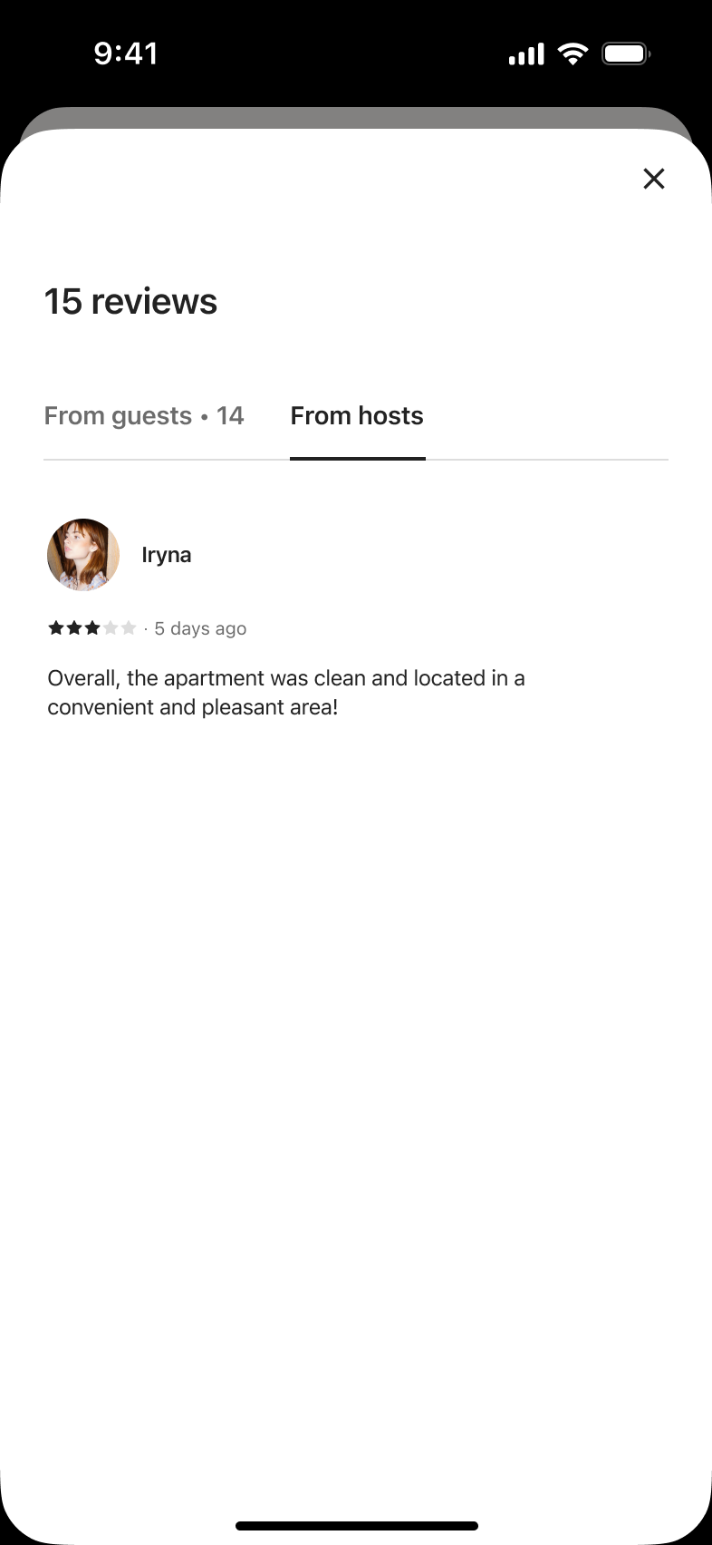 Host reviews filtered to reviews from hosts tab.