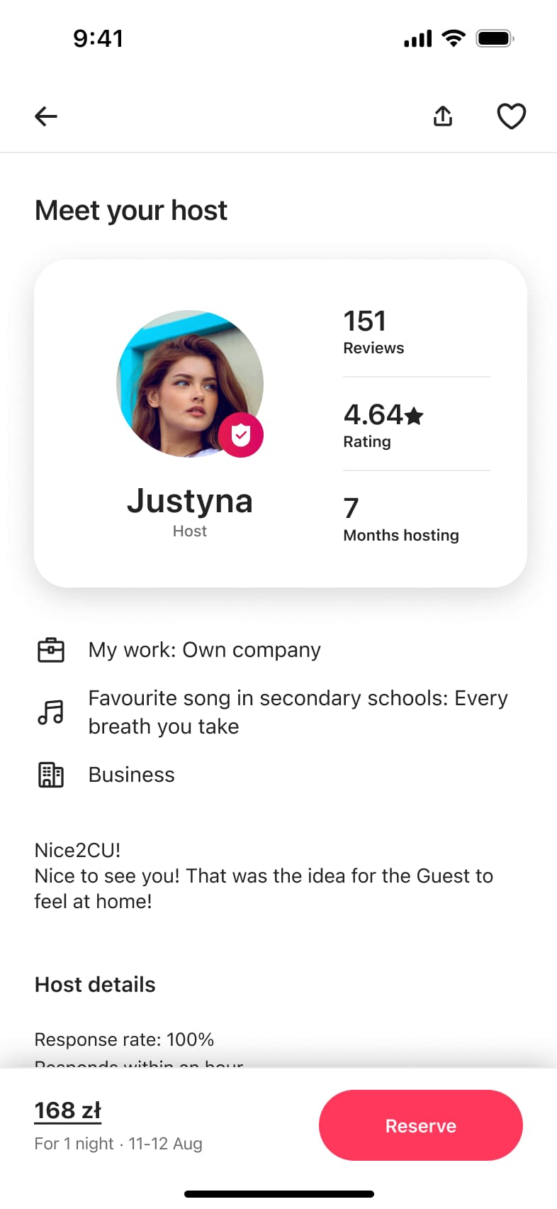 Meet your host card with reviews, rating and years hosting, plus host facts.