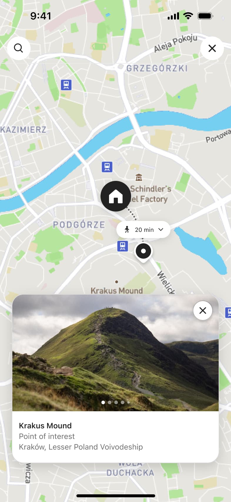 Listing map with a nearby point of interest card.
