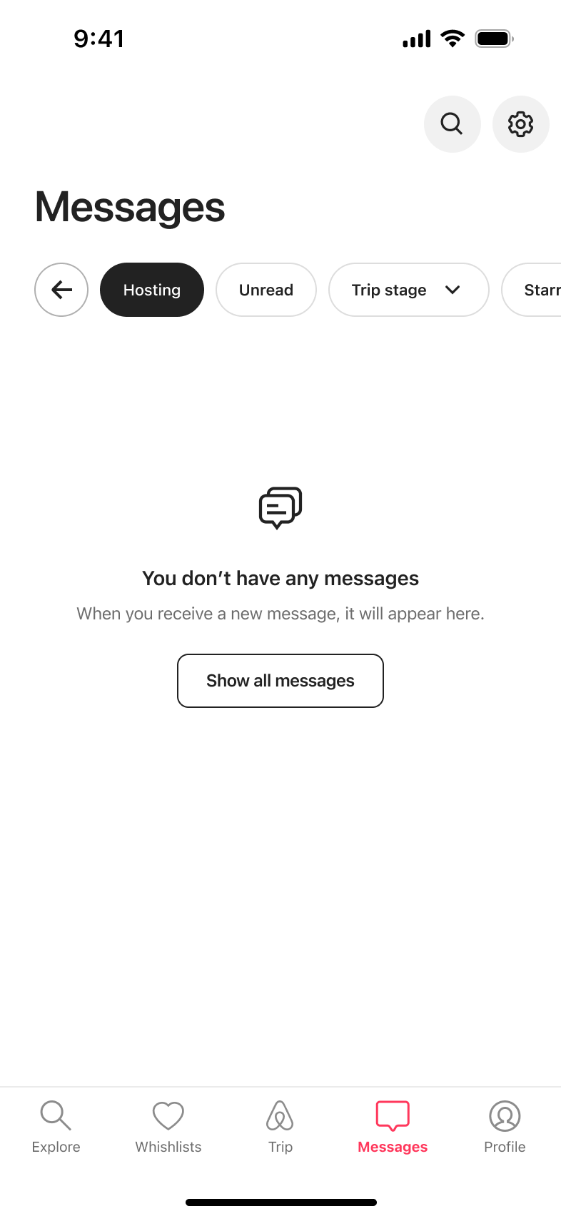 Hosting messages filter with no messages empty state.