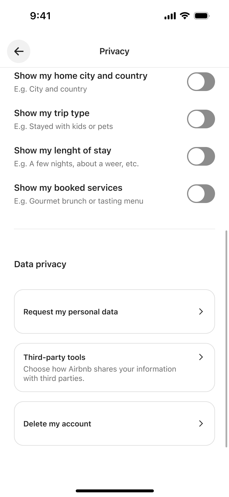 Airbnb flow, step 1: Privacy 3