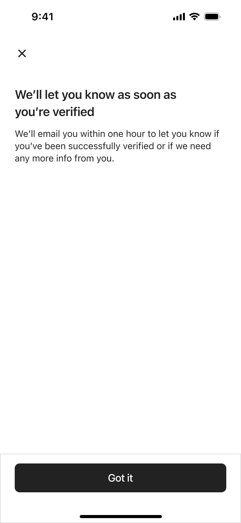 Verification submitted: you will be notified once verified.