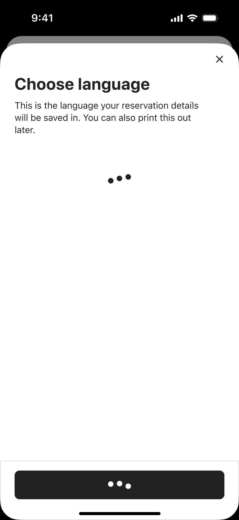 Choose language step loading while the PDF is generated.