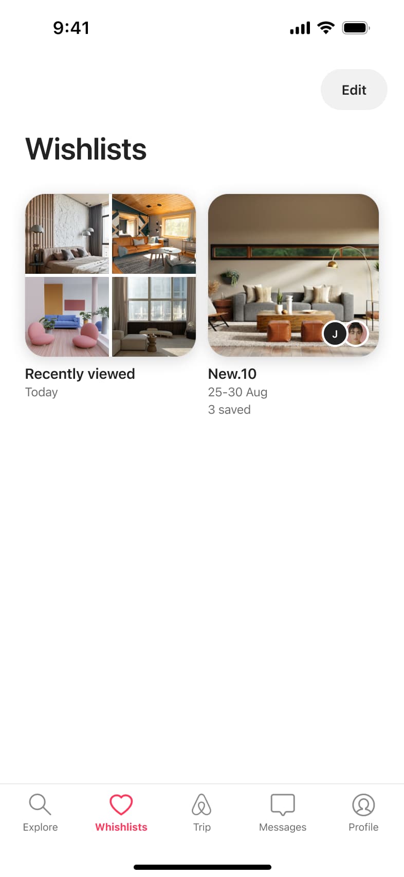 Airbnb flow, step 1: Whishlists 1