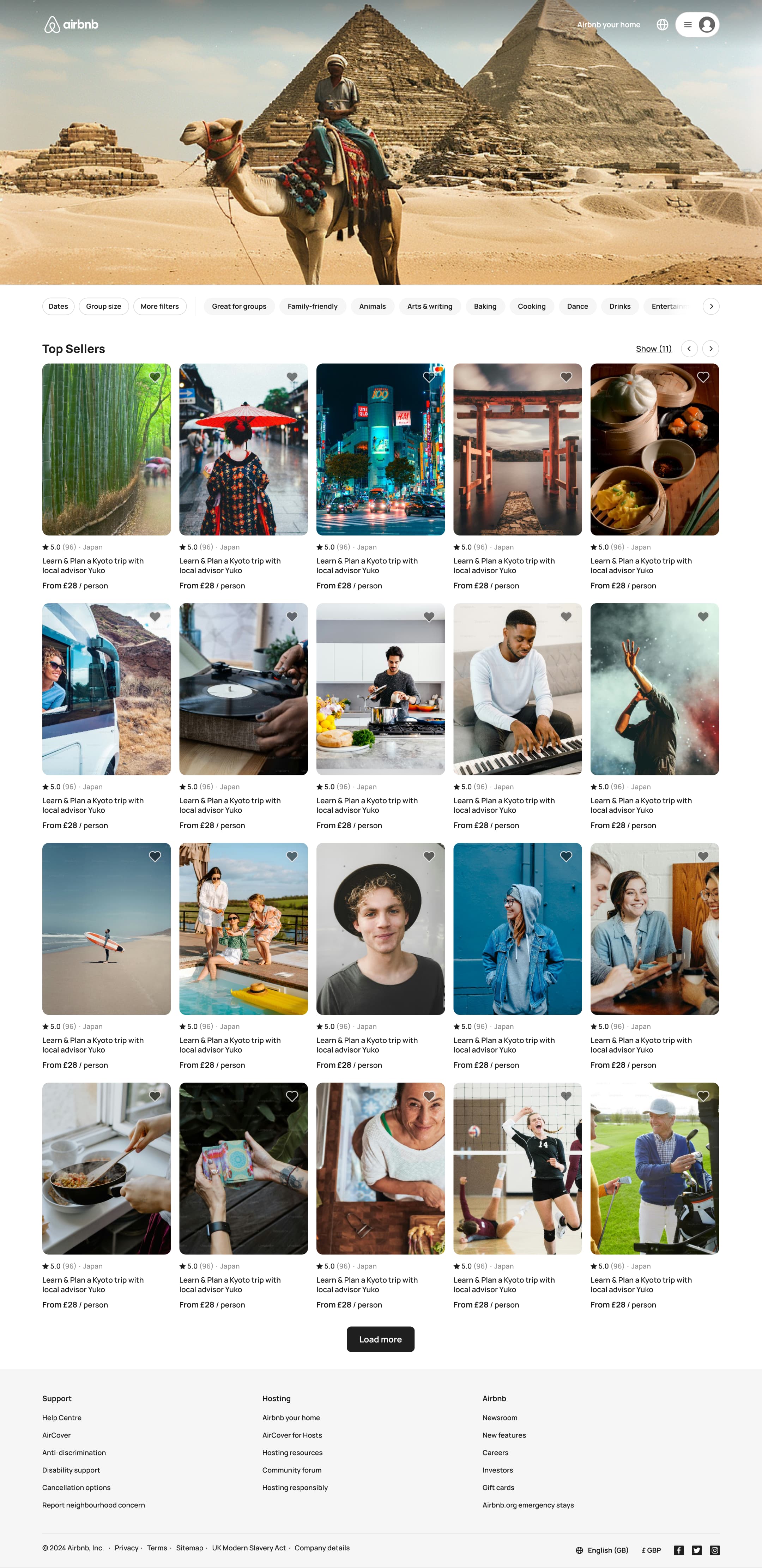 Desktop experiences category page with hero image and top sellers grid.