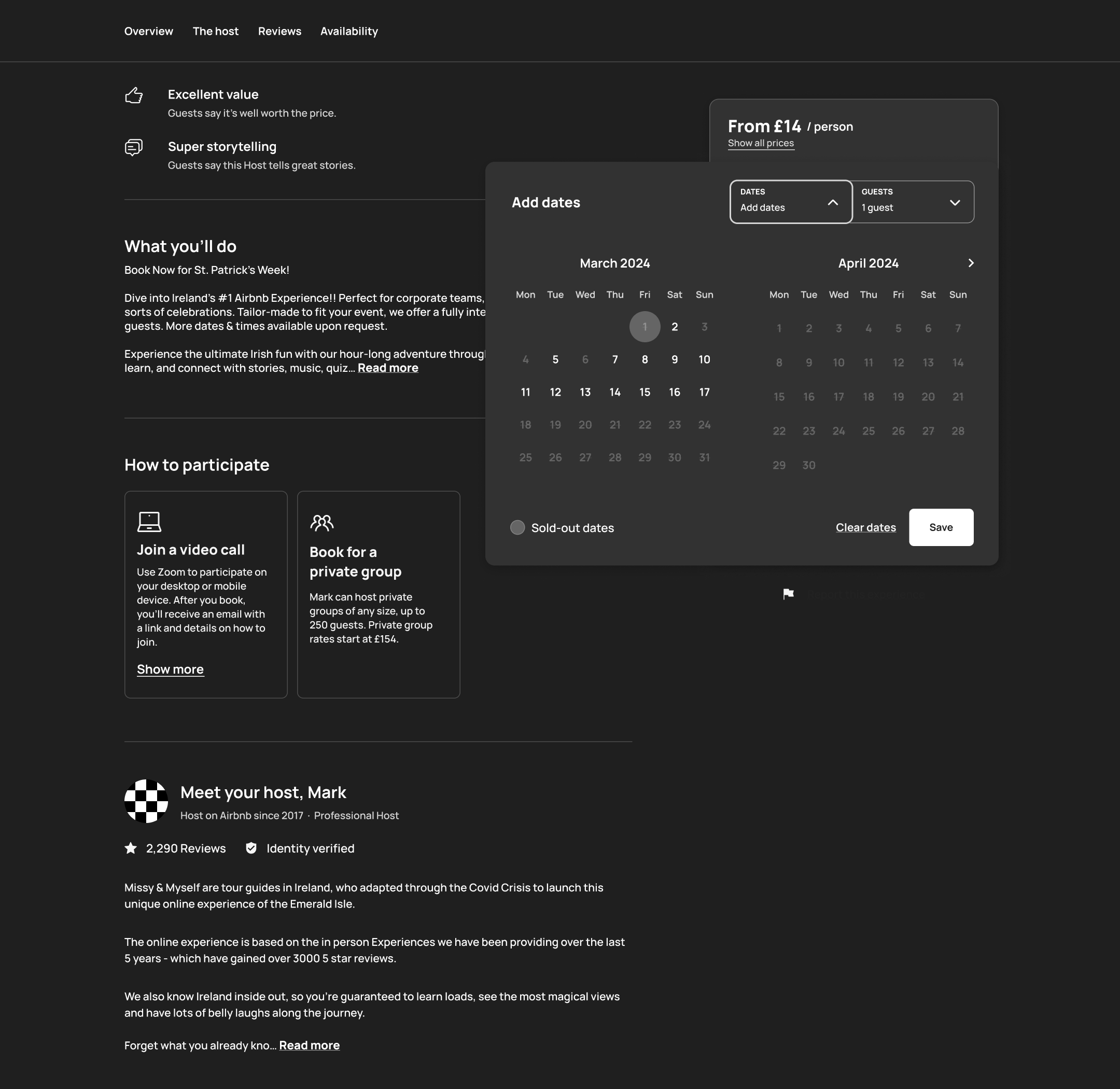 Dark mode: desktop experience: add dates calendar popover in booking card.