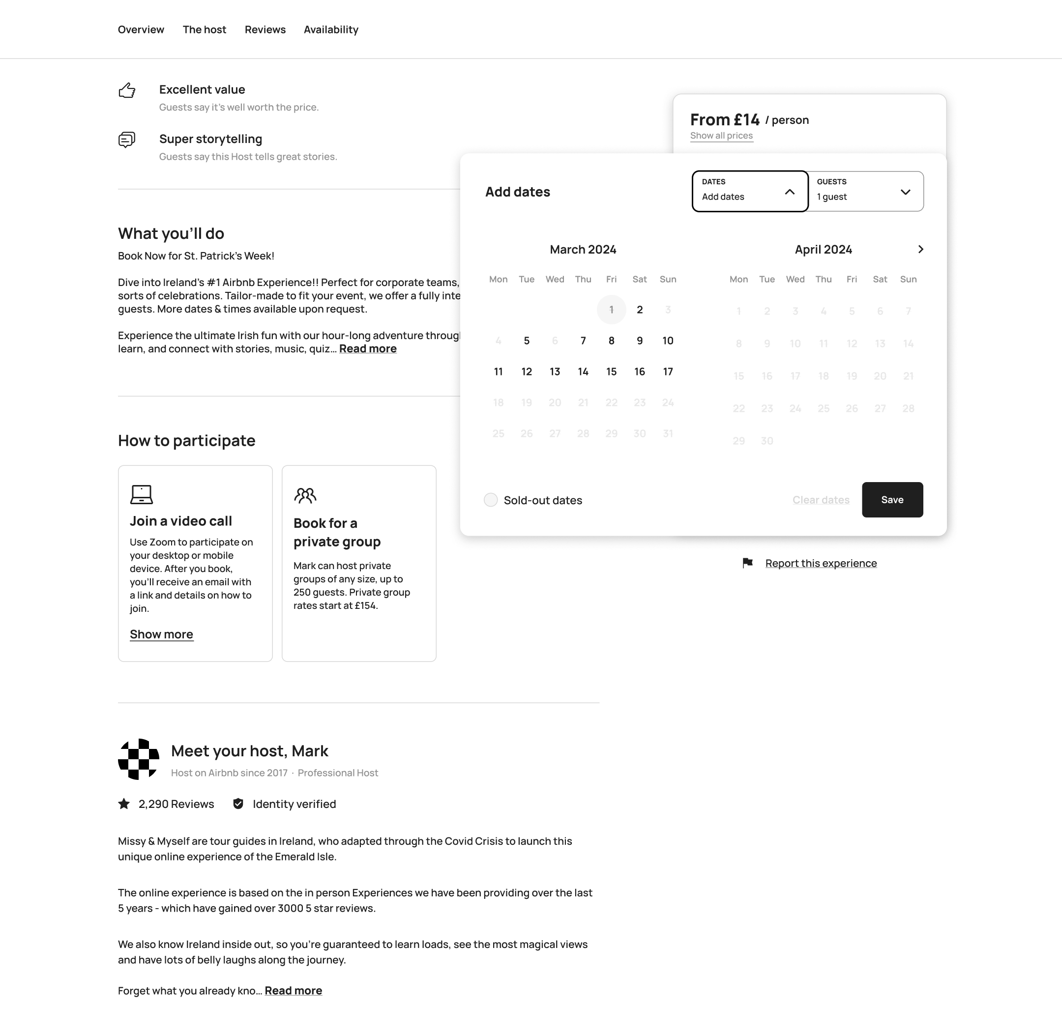 Desktop experience: add dates calendar popover in booking card.