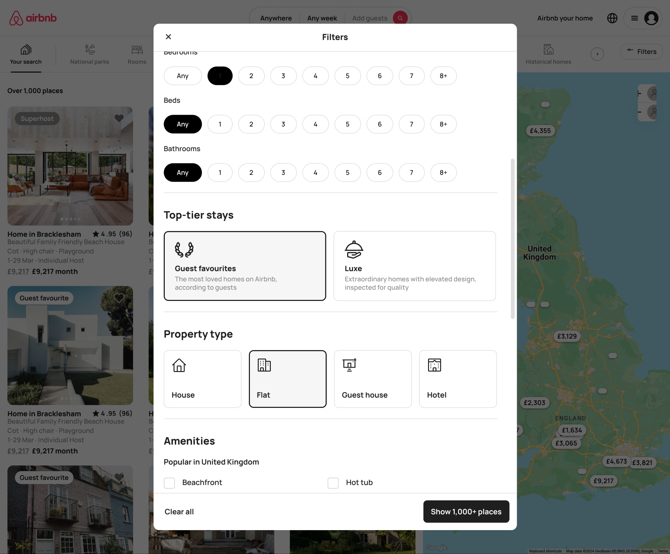 Desktop filters with flat property type selected.
