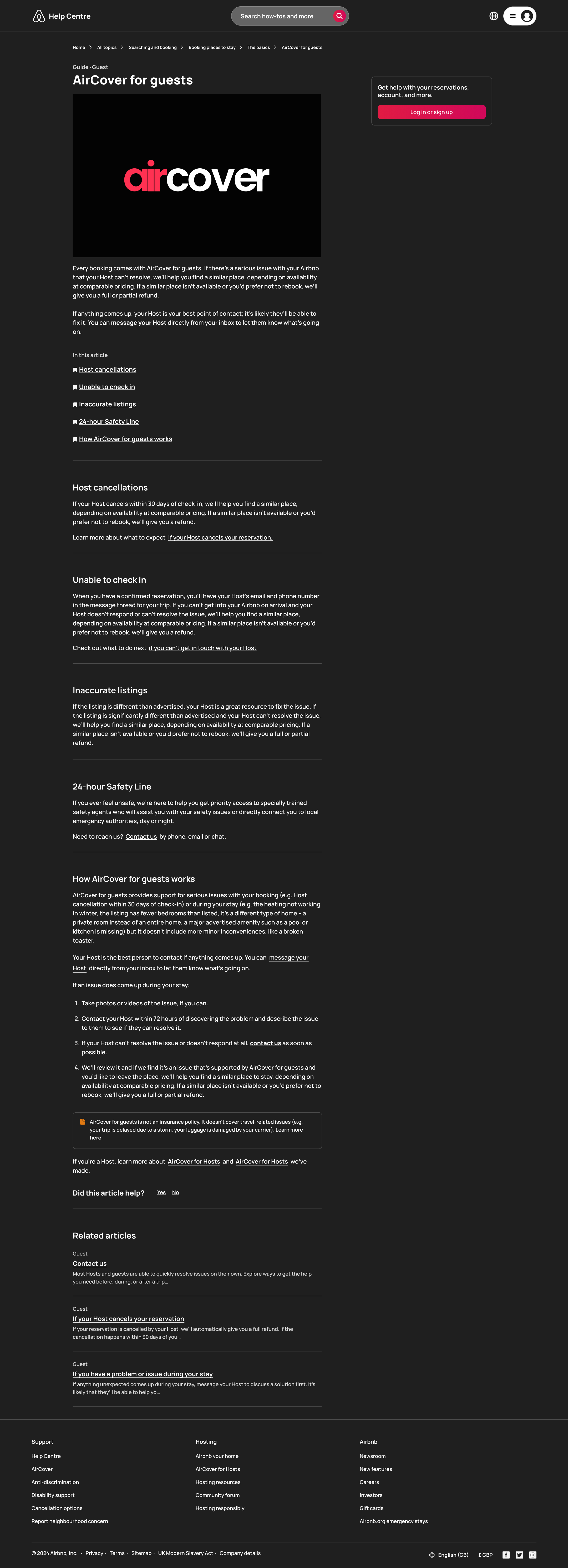 Dark mode: desktop help article: full-length guide with links and footer.