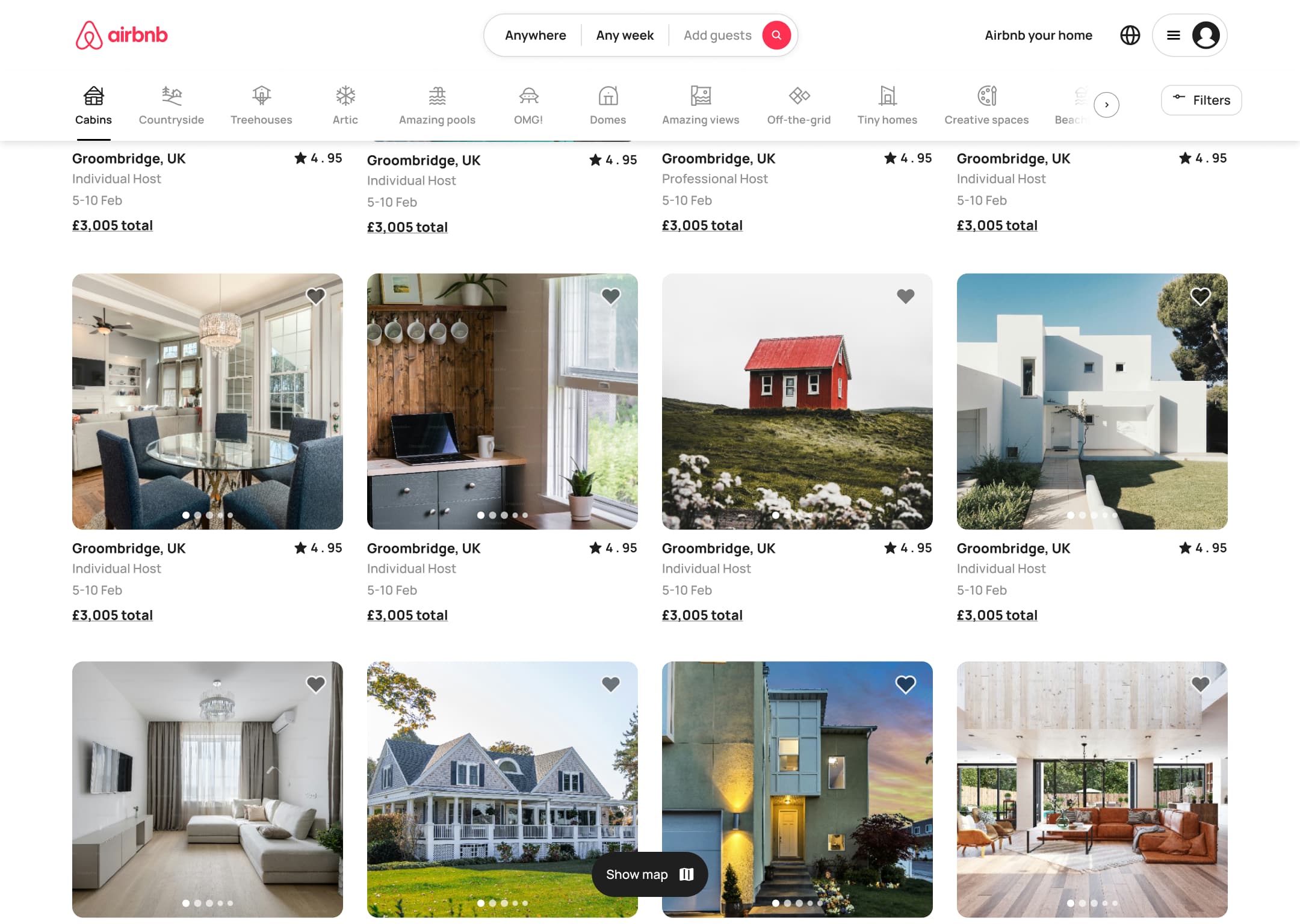 Desktop home scrolled with compact search and sticky category strip.
