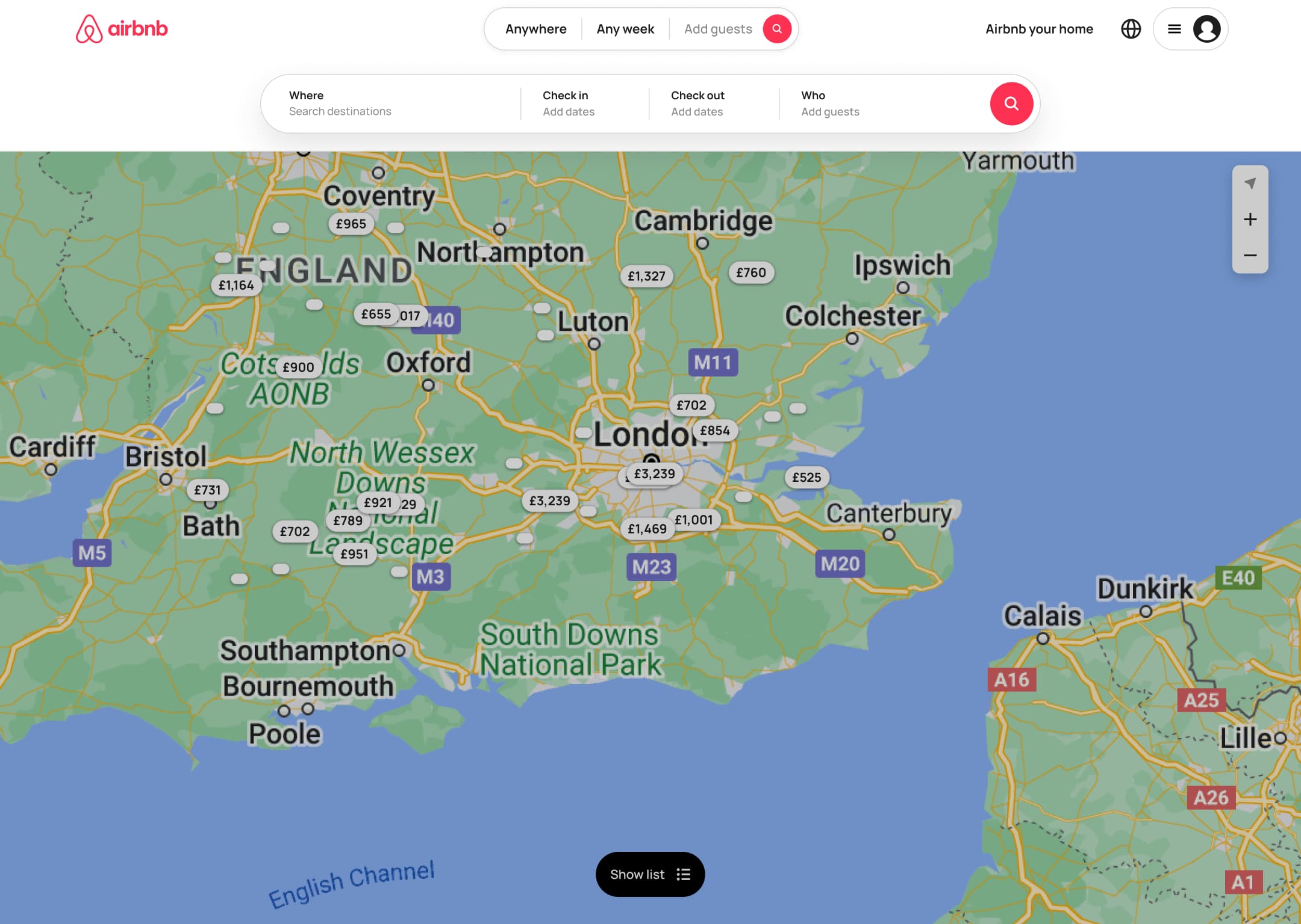 Desktop map with expanded search bar.