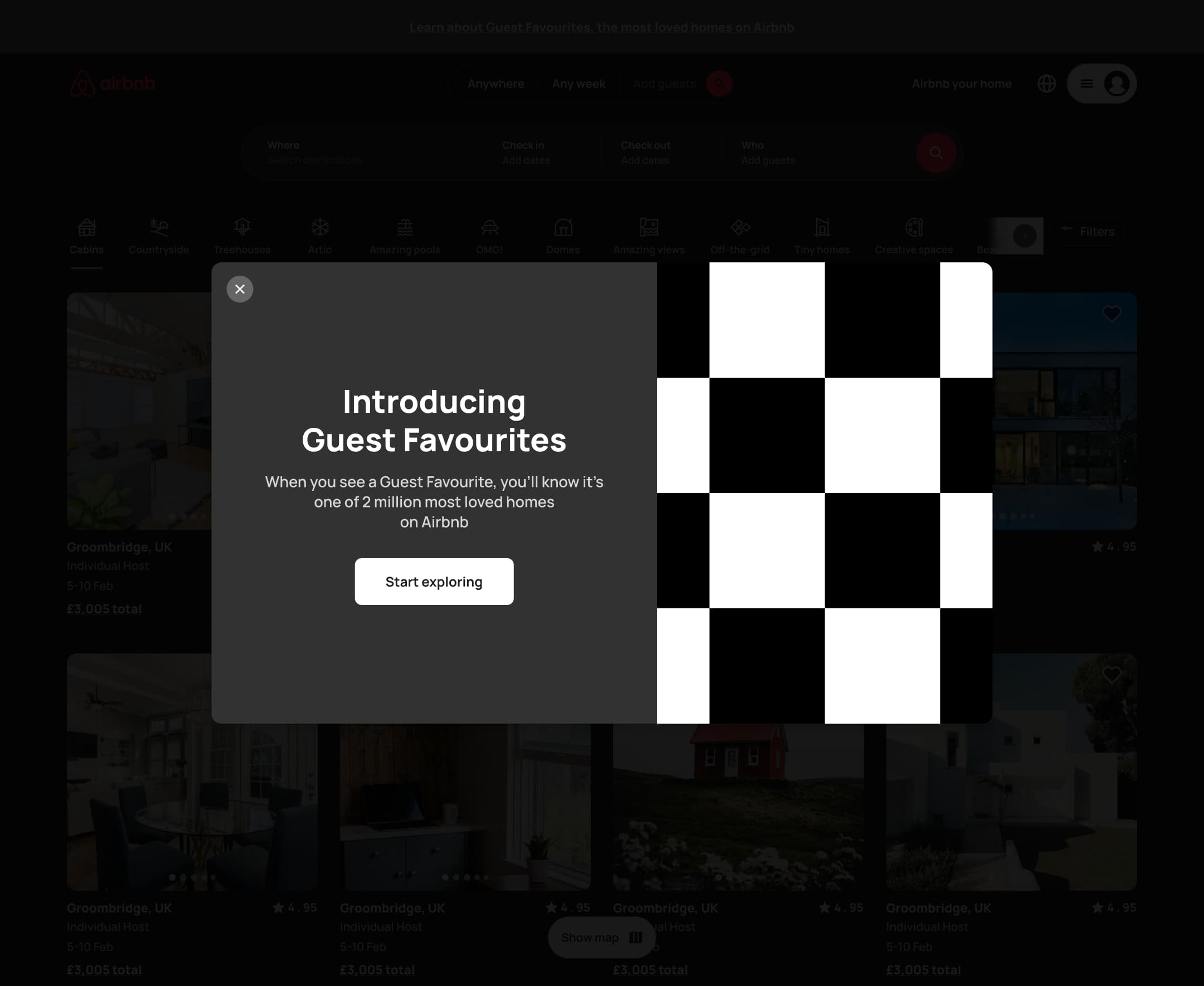 Dark mode: desktop modal: introducing guest favourites.