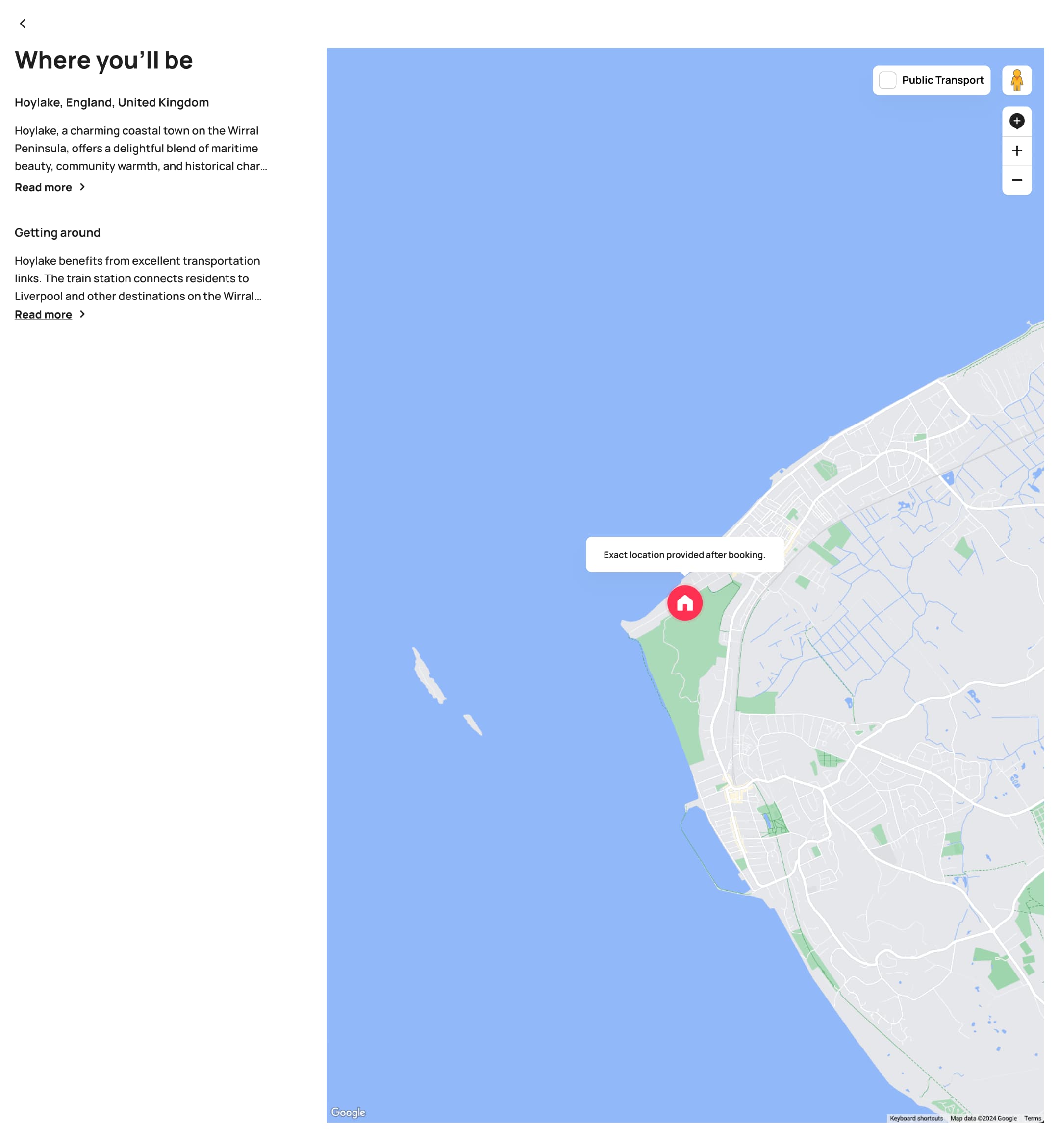 Desktop where you'll be: location text and large map.