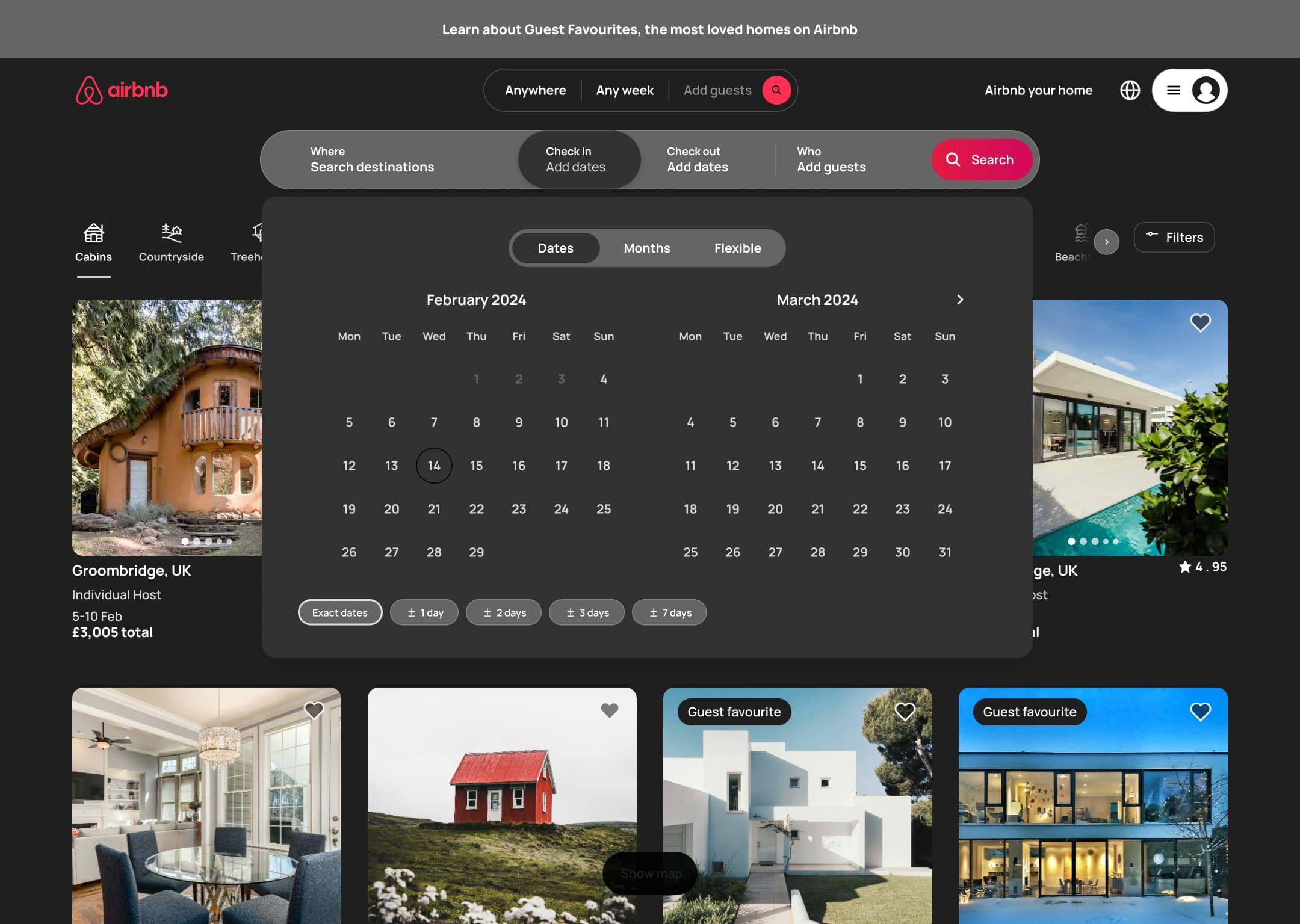 Dark mode: desktop calendar with a date hovered.