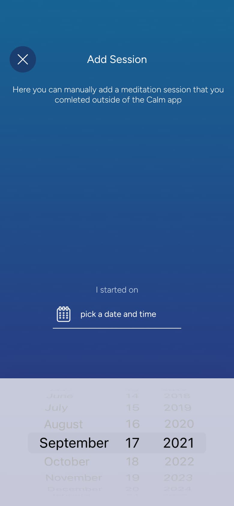 Add session date wheel picker.