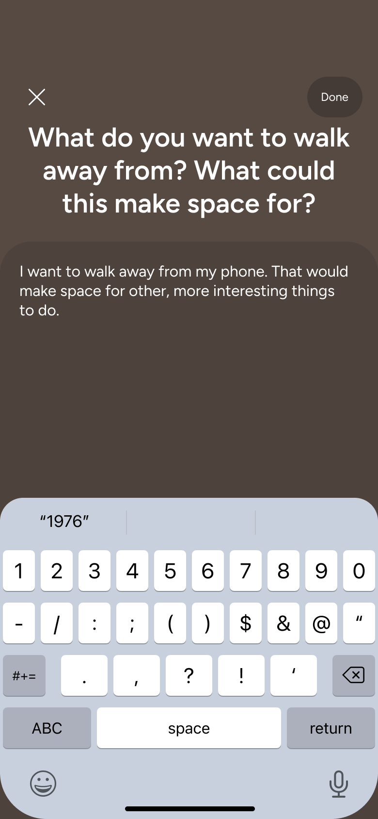 Reflection prompt with response typed and keyboard.