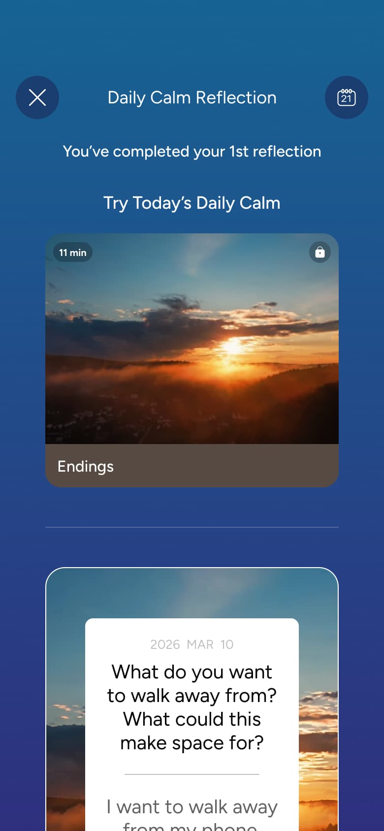 You've completed your first reflection: today's daily and share card.