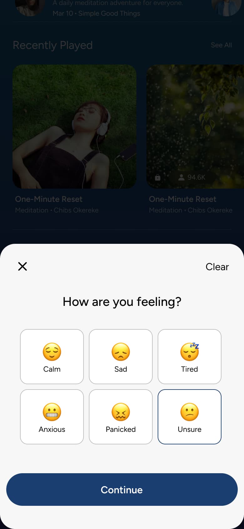 How are you feeling with a mood selected.