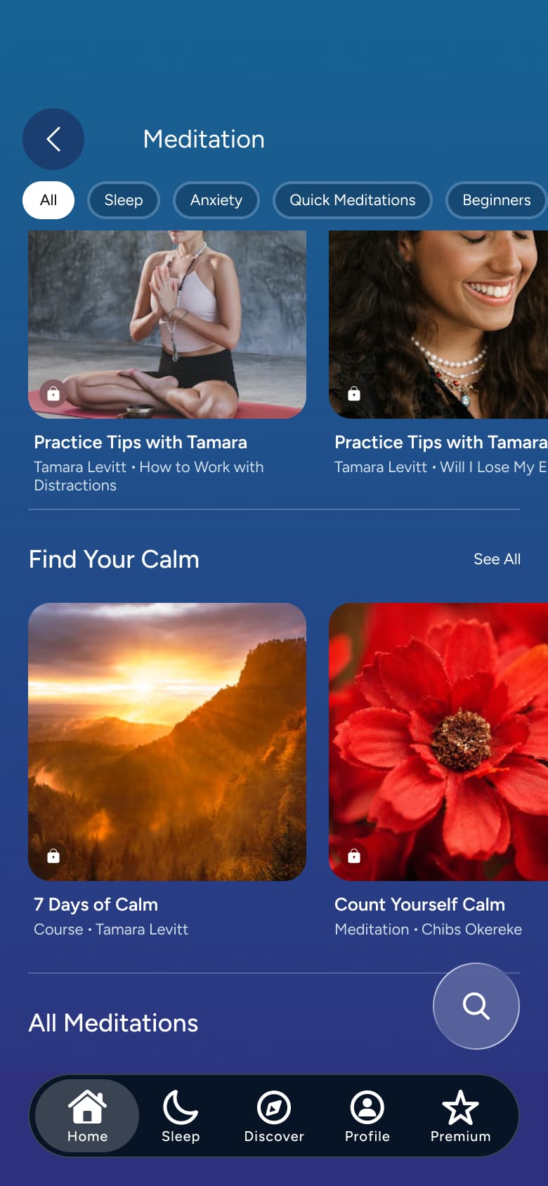 Meditation scrolled: tips, find your calm and all meditations.