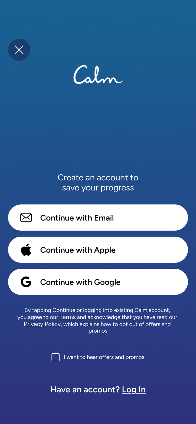 Create an account to save your progress: email, Apple, Google and log in.