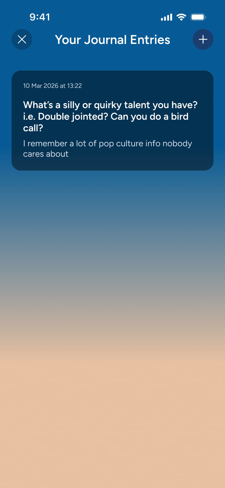 Your journal entries with a saved entry.