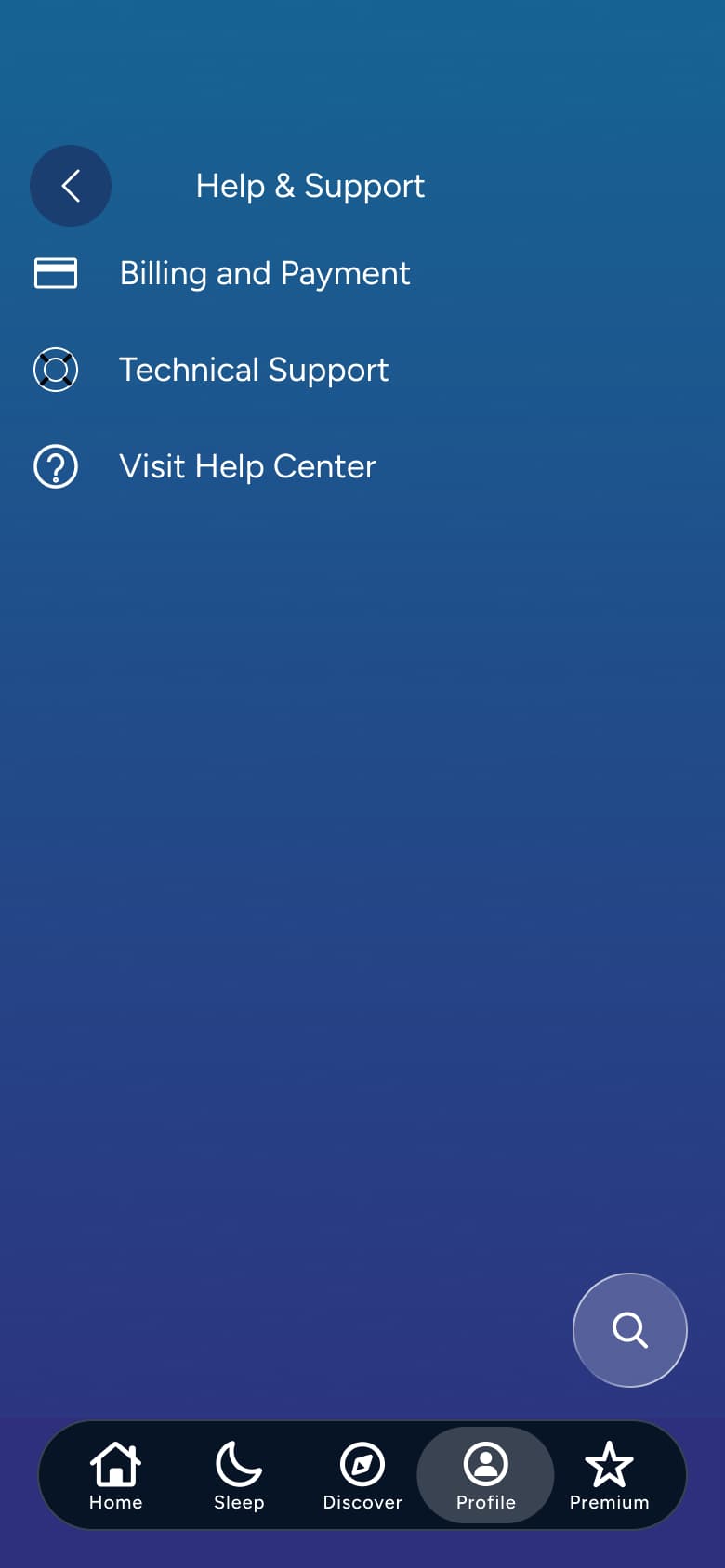 Help and support: billing, technical support and help centre.