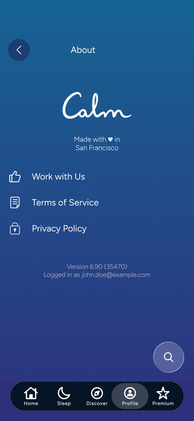 About: work with us, terms and privacy policy.