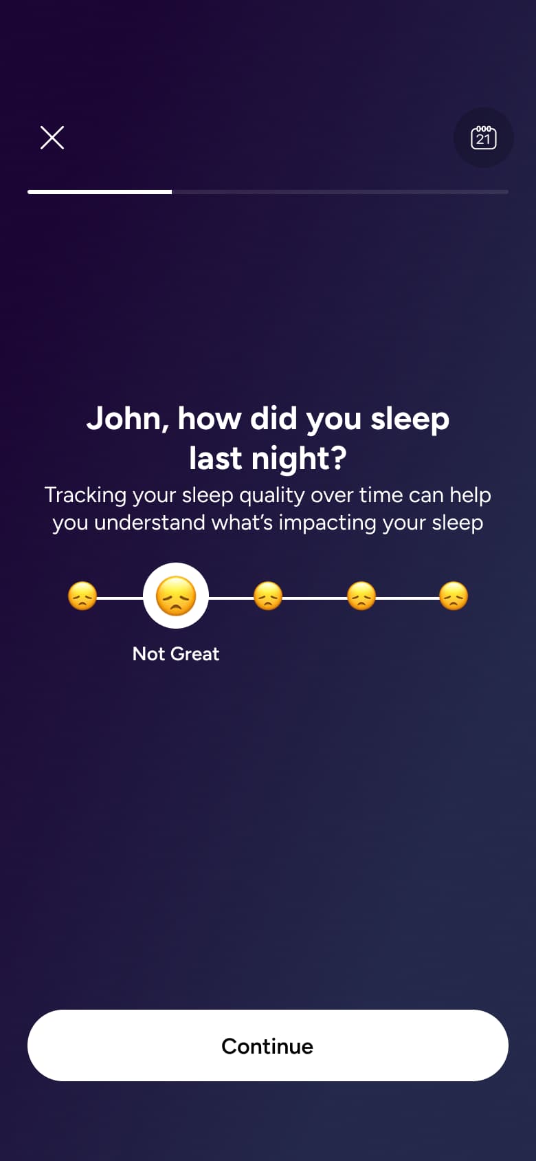 How did you sleep last night: emoji rating slider.