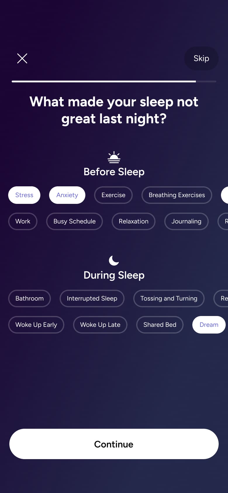 What made your sleep not great: before and during sleep chips.