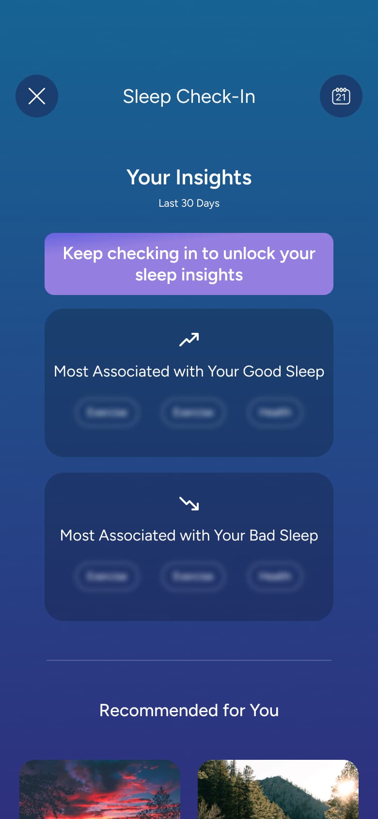 Your sleep insights: most associated with good and bad sleep.