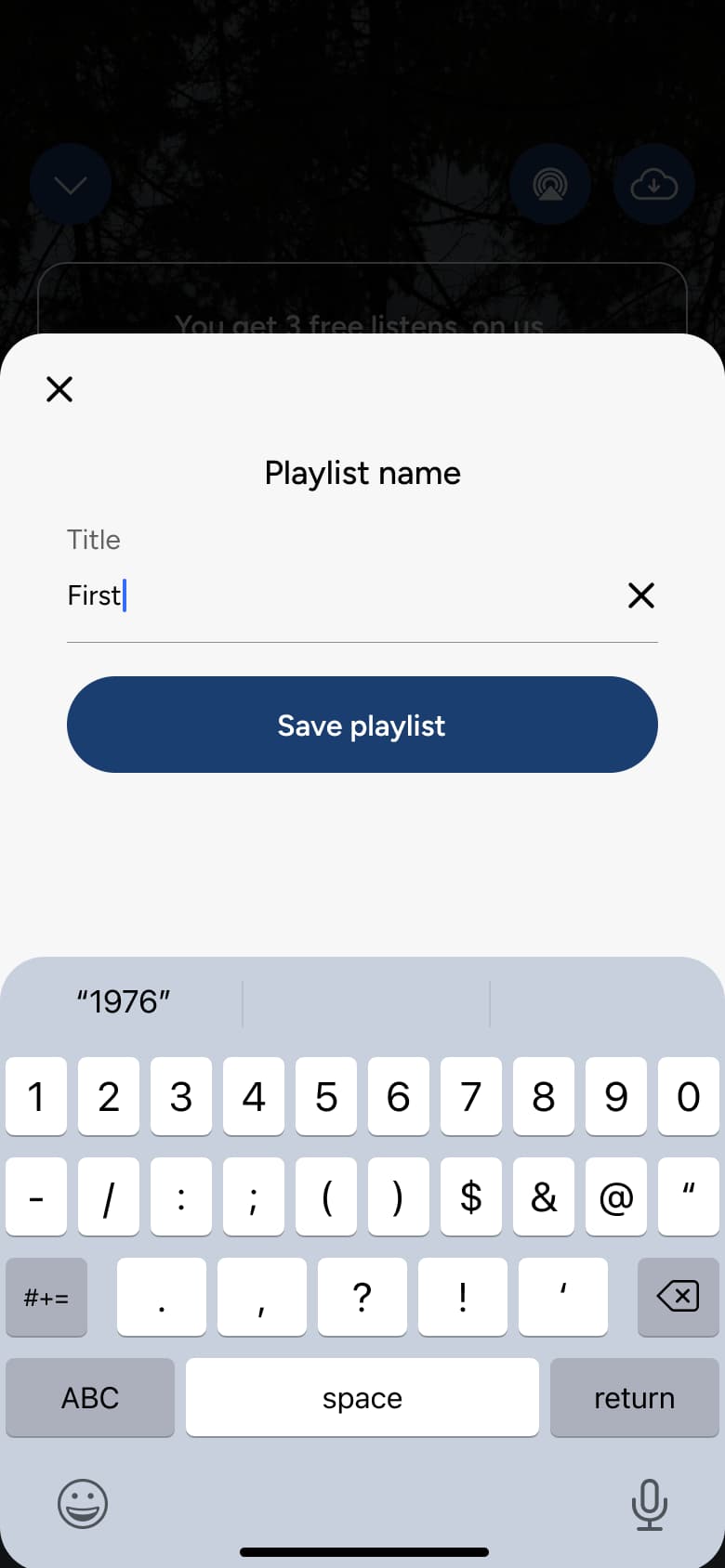 Playlist name being typed with save playlist.