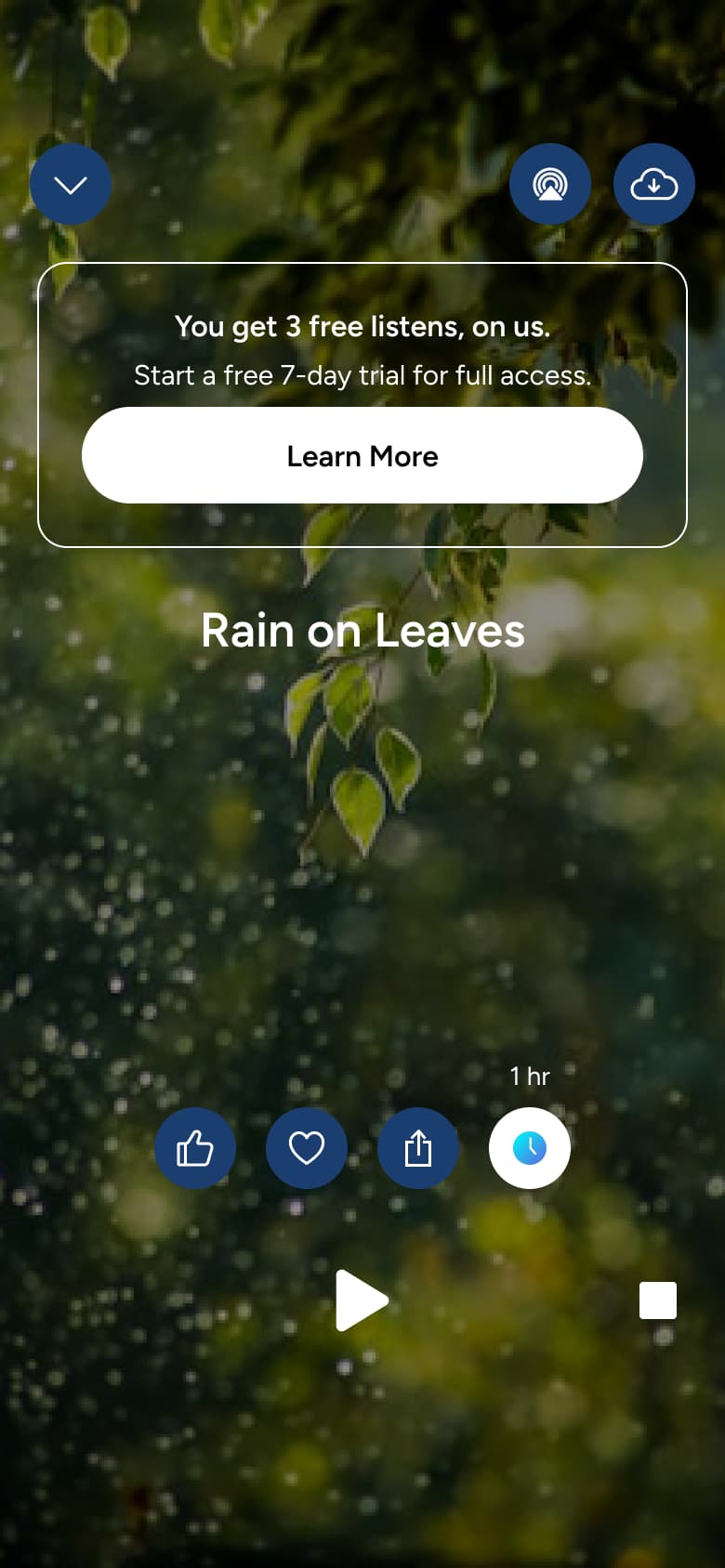 Soundscape player with sleep timer badge.