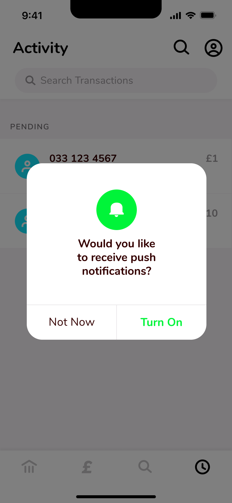 Would you like to receive push notifications dialog over activity.