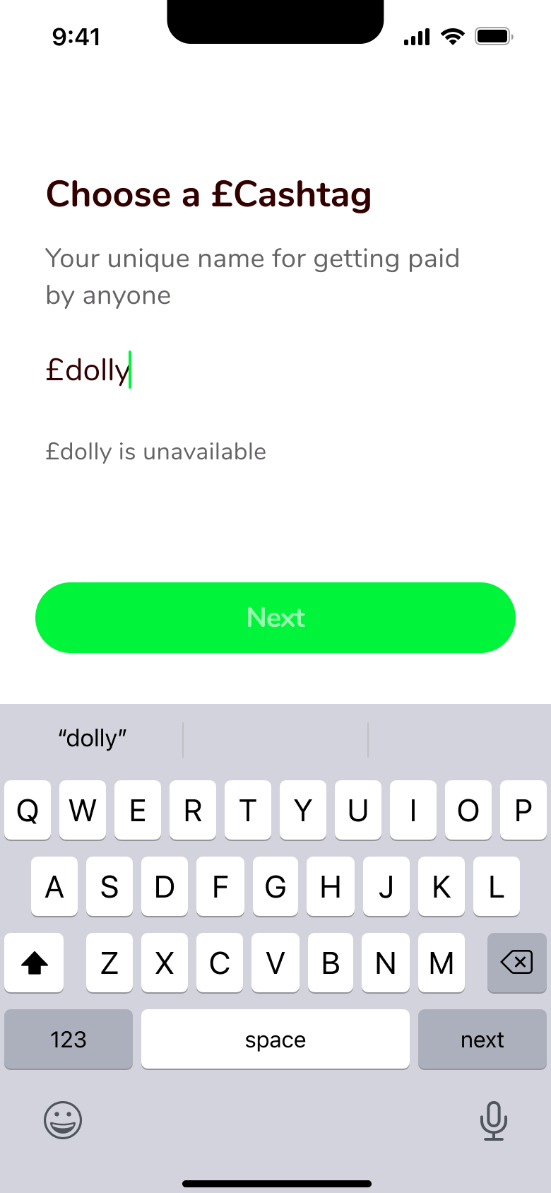 Chosen username is unavailable message.